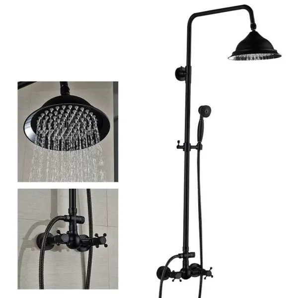 CNCEST Juego de ducha 3 en 1 de estilo retro, 80 - 120 cm, montaje en pared con alcachofa de mano, acero inoxidable y latón, color negro CNCEST Juego de ducha 3 en 1 de estilo retro, 80 - 120 cm, montaje en pared con alcachofa de mano, acero inoxidable y latón, color negro