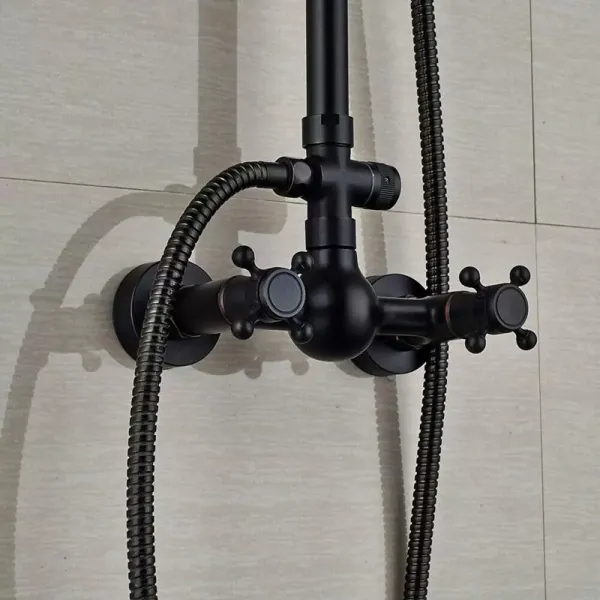 CNCEST Juego de ducha 3 en 1 de estilo retro, 80 - 120 cm,  montaje en pared con alcachofa de mano, acero inoxidable y latón, color negro