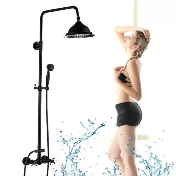 CNCEST Juego de ducha 3 en 1 de estilo retro, 80 - 120 cm,  montaje en pared con alcachofa de mano, acero inoxidable y latón, color negro
