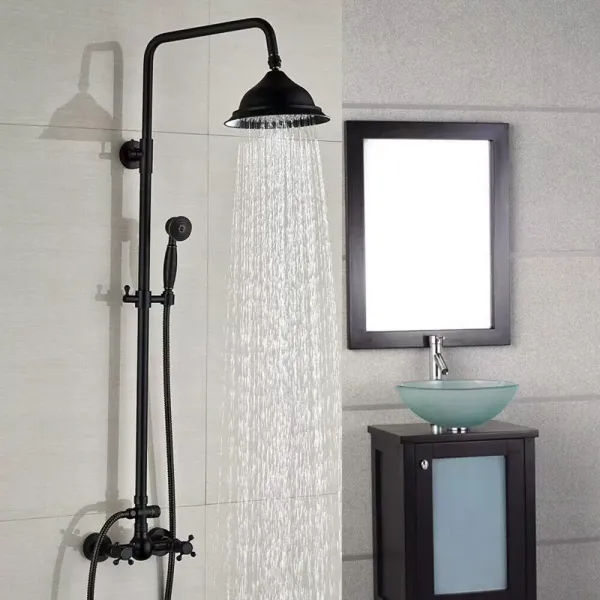 CNCEST Juego de ducha 3 en 1 de estilo retro, 80 - 120 cm, montaje en pared con alcachofa de mano, acero inoxidable y latón, color negro CNCEST Juego de ducha 3 en 1 de estilo retro, 80 - 120 cm, montaje en pared con alcachofa de mano, acero inoxidable y latón, color negro
