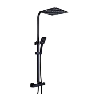 CNCEST 30 cm sistema de ducha moderno con termostato, ducha de lluvia con alcachofa superior y 3 funciones, altura ajustable, color negro