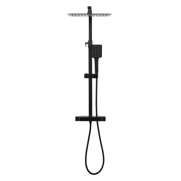 CNCEST 30 cm sistema de ducha moderno con termostato, ducha de lluvia con alcachofa superior y 3 funciones, altura ajustable, color negro