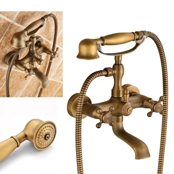 Grifo para bañera de hidromasaje, grifo de latón retro con ducha de mano, montaje en pared, grifos de ducha