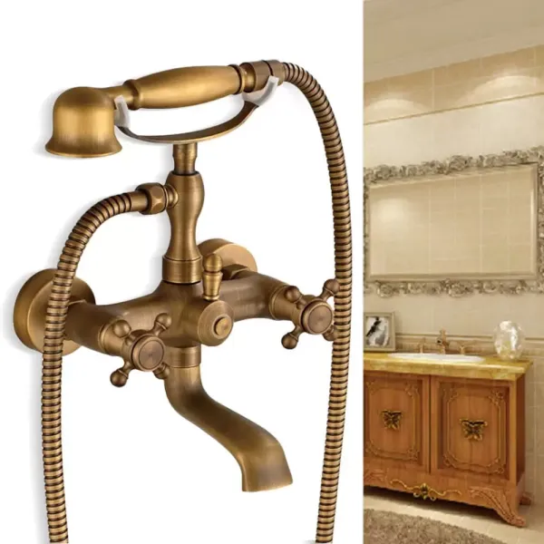 Grifo para bañera de hidromasaje, grifo de latón retro con ducha de mano, montaje en pared, grifos de ducha