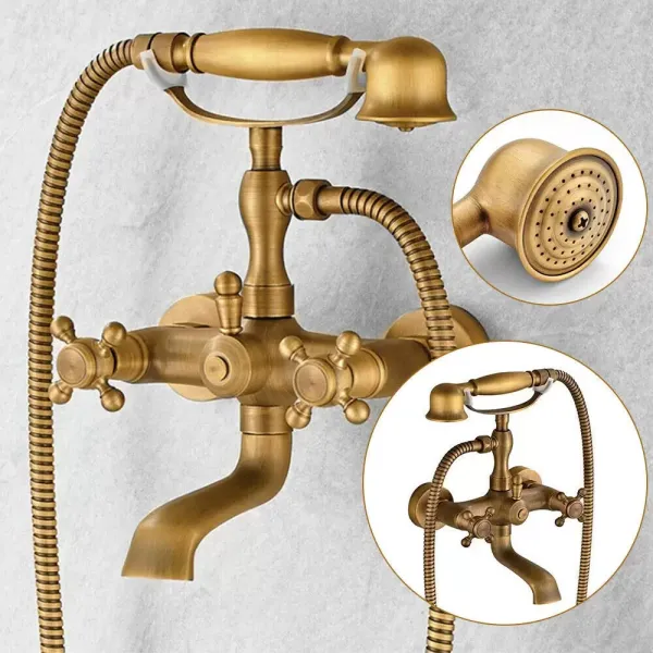 Grifo para bañera de hidromasaje, grifo de latón retro con ducha de mano, montaje en pared, grifos de ducha Grifo para bañera de hidromasaje, grifo de latón retro con ducha de mano, montaje en pared, grifos de ducha