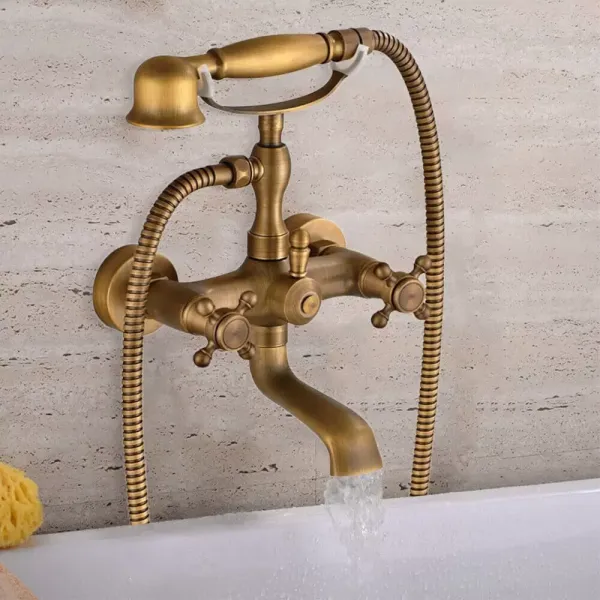 Grifo para bañera de hidromasaje, grifo de latón retro con ducha de mano, montaje en pared, grifos de ducha Grifo para bañera de hidromasaje, grifo de latón retro con ducha de mano, montaje en pared, grifos de ducha