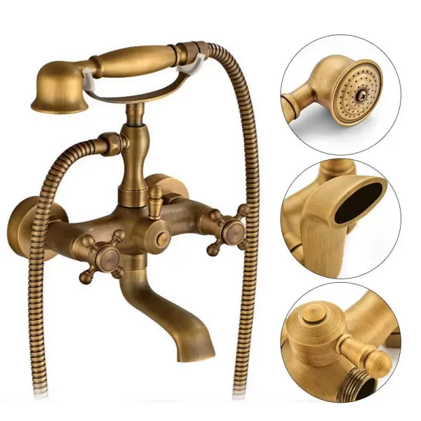 Grifo para bañera de hidromasaje, grifo de latón retro con ducha de mano, montaje en pared, grifos de ducha