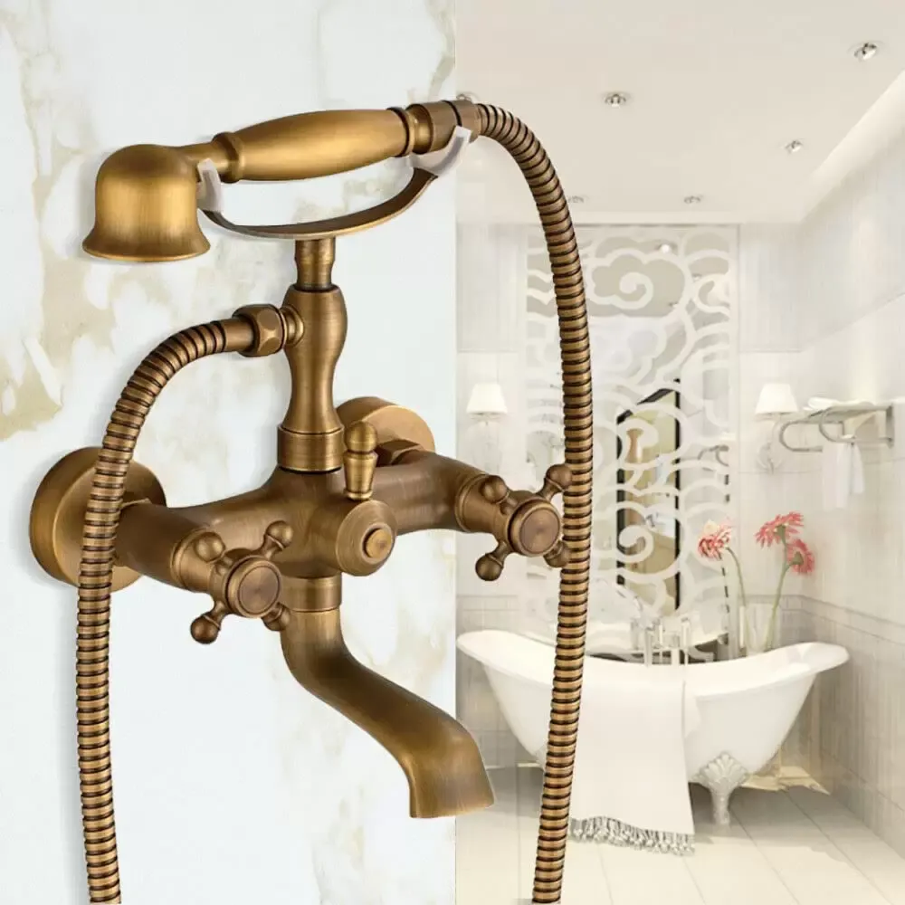 Grifo para bañera de hidromasaje, grifo de latón retro con ducha de mano, montaje en pared, grifos de ducha