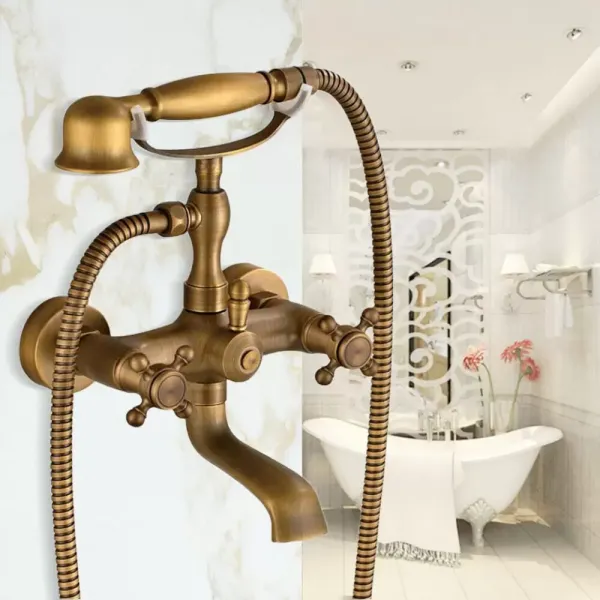 Grifo para bañera de hidromasaje, grifo de latón retro con ducha de mano, montaje en pared, grifos de ducha Grifo para bañera de hidromasaje, grifo de latón retro con ducha de mano, montaje en pared, grifos de ducha