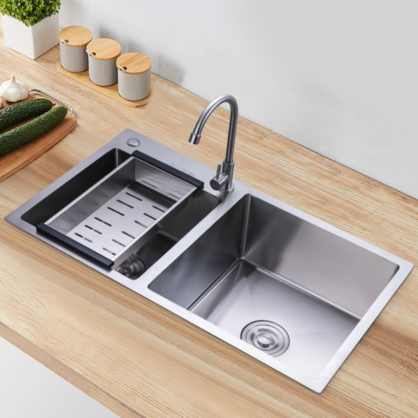 Fregadero doble de cocina de 78 x 43 x 21 cm, de acero inoxidable, con escurridor, de 2,5 mm de grosor de acero, fácil instalación, Plata