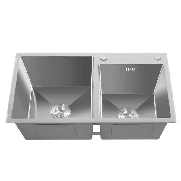 Fregadero doble de cocina de 78 x 43 x 21 cm, de acero inoxidable, con escurridor, de 2,5 mm de grosor de acero, fácil instalación, Plata