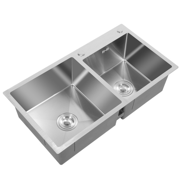Fregadero doble de cocina de 78 x 43 x 21 cm, de acero inoxidable, con escurridor, de 2,5 mm de grosor de acero, fácil instalación, Plata Fregadero doble de cocina de 78 x 43 x 21 cm, de acero inoxidable, con escurridor, de 2,5 mm de grosor de acero, fácil instalación, Plata