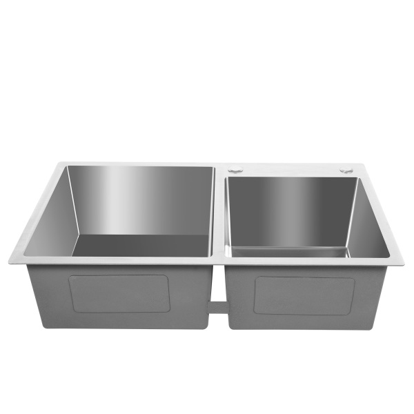 Fregadero doble de cocina de 78 x 43 x 21 cm, de acero inoxidable, con escurridor, de 2,5 mm de grosor de acero, fácil instalación, Plata
