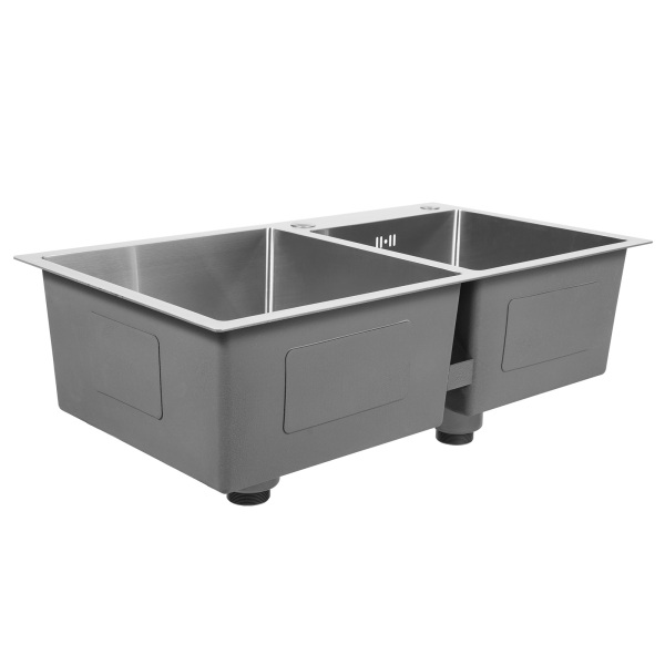 Fregadero doble de cocina de 78 x 43 x 21 cm, de acero inoxidable, con escurridor, de 2,5 mm de grosor de acero, fácil instalación, Plata Fregadero doble de cocina de 78 x 43 x 21 cm, de acero inoxidable, con escurridor, de 2,5 mm de grosor de acero, fácil instalación, Plata
