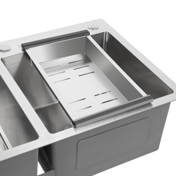 Fregadero doble de cocina de 78 x 43 x 21 cm, de acero inoxidable, con escurridor, de 2,5 mm de grosor de acero, fácil instalación, Plata Fregadero doble de cocina de 78 x 43 x 21 cm, de acero inoxidable, con escurridor, de 2,5 mm de grosor de acero, fácil instalación, Plata