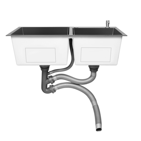 Fregadero empotrable de cocina doble de acero inoxidable con dispensador de jabón, 78 x 43 cm, 2 cuencos, para cocina y lavandería, color negro-gris Fregadero empotrable de cocina doble de acero inoxidable con dispensador de jabón, 78 x 43 cm, 2 cuencos, para cocina y lavandería, color negro-gris
