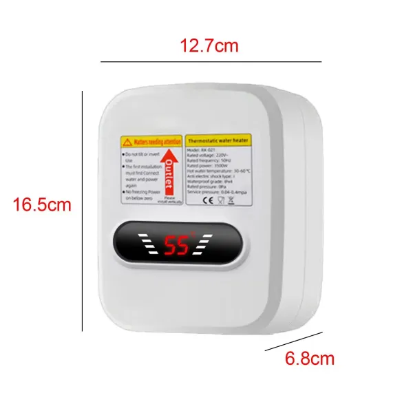 Mini Calentador de agua eléctrico de 3,5 kW, 220 V, con cabezal de ducha, calefacción instantánea para cocina, baño, calentador de agua de 55 ℃