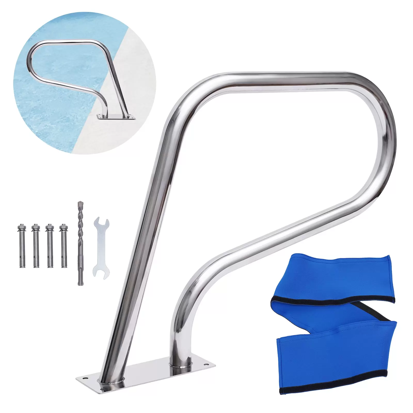 Piscina de acero inoxidable con capacidad de carga de 120 kg, pasamanos para piscina, pasamanos con tapa para asa