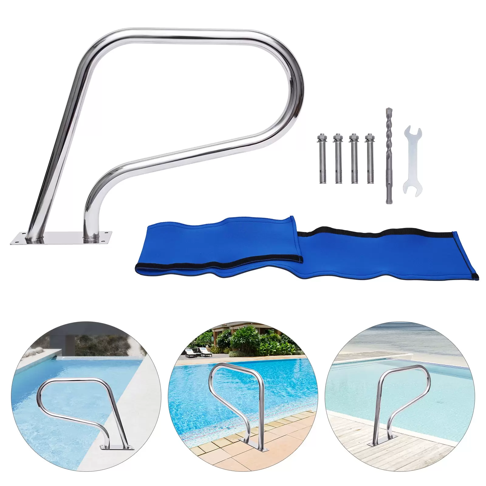 Piscina de acero inoxidable con capacidad de carga de 120 kg, pasamanos para piscina, pasamanos con tapa para asa