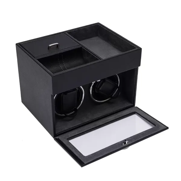 Caja de reloj automática de lujo para 2 relojes, para relojes automáticos, color negro, Negro