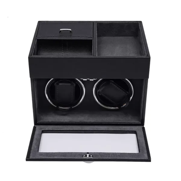 Caja de reloj automática de lujo para 2 relojes, para relojes automáticos, color negro, Negro Caja de reloj automática de lujo para 2 relojes, para relojes automáticos, color negro, Negro