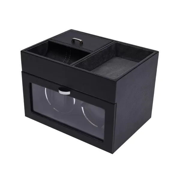 Caja de reloj automática de lujo para 2 relojes, para relojes automáticos, color negro, Negro Caja de reloj automática de lujo para 2 relojes, para relojes automáticos, color negro, Negro