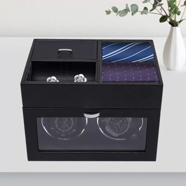 Caja de reloj automática de lujo para 2 relojes, para relojes automáticos, color negro, Negro
