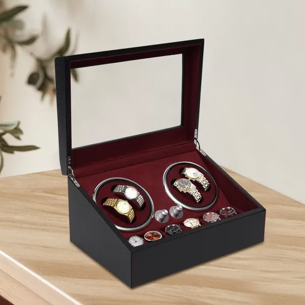 4 + 6, enrollador de reloj automático, almacenamiento de reloj, Motor silencioso, caja de reloj de PU para almacenamiento de vitrina