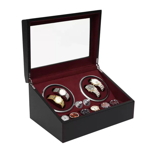 4 + 6, enrollador de reloj automático, almacenamiento de reloj, Motor silencioso, caja de reloj de PU para almacenamiento de vitrina