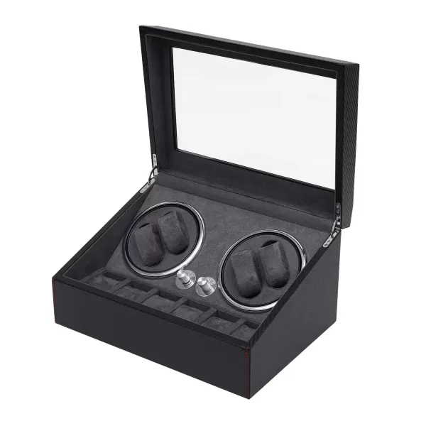 Reloj de 4 relojes con movimiento automático con motor silencioso Watch Winder 4 + 6 cajas de pantalla con iluminación LED