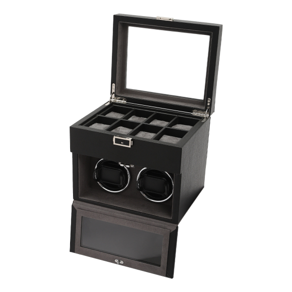 Enrollador de relojes automático doble 2+8 con caja para relojes con bandeja, Organizadora para joyas, luz LED, Negro