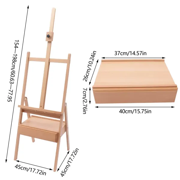 Caballete de madera en forma de H con caja – Caballete de campo ajustable de 200 cm, Caballete plegable fácil para artista