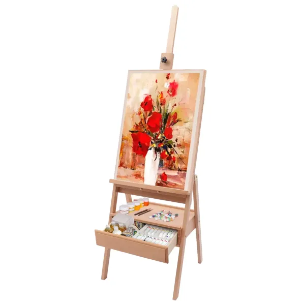 Caballete de madera en forma de H con caja – Caballete de campo ajustable de 200 cm, Caballete plegable fácil para artista