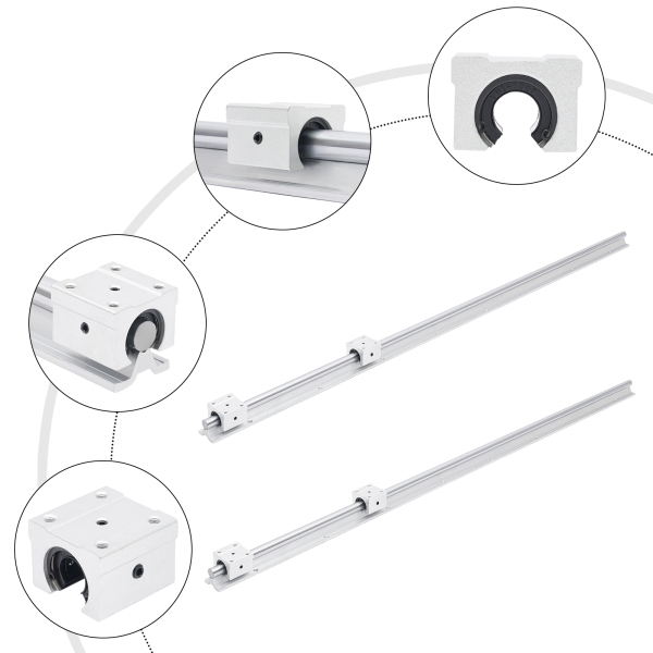 Riel lineal SBR16 1200 mm 2 piezas guía lineal plateada con 4 bloques de rodamientos SBR16UU Riel inoxidable