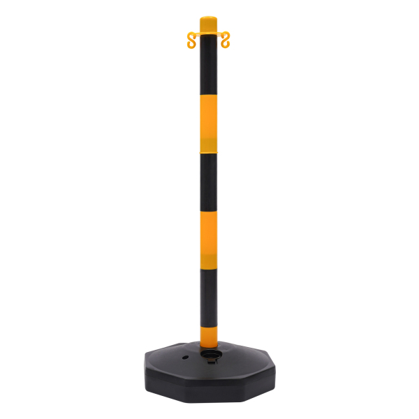 Paquete de 6 conos de tráfico, poste delineador ajustable con base rellenable, barrera de seguridad portátil con cadenas, Amarillo y Negro