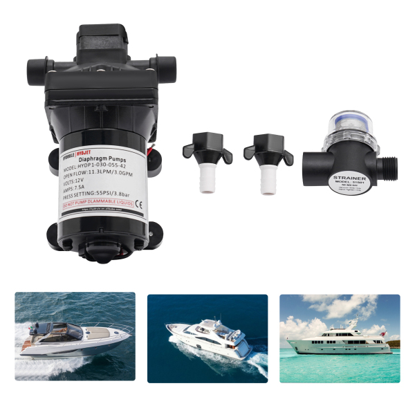 Bomba de diafragma de 12 V autocebante, bomba de pulverización eléctrica 55 psi, 3 GPM, 11,3 L/min, bomba de succión Bomba de diafragma de 12 V autocebante, bomba de pulverización eléctrica 55 psi, 3 GPM, 11,3 L/min, bomba de succión