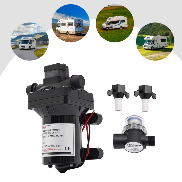 Bomba de diafragma de 12 V autocebante, bomba de pulverización eléctrica 55 psi, 3 GPM, 11,3 L/min, bomba de succión Bomba de diafragma de 12 V autocebante, bomba de pulverización eléctrica 55 psi, 3 GPM, 11,3 L/min, bomba de succión