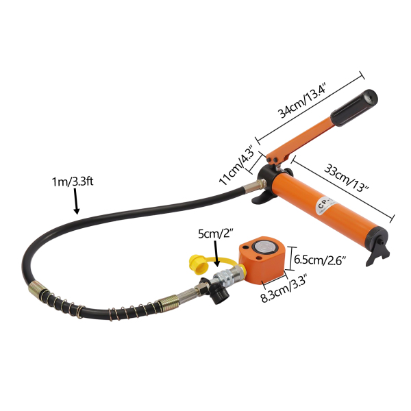 10T Gato hidráulico de cilindro, mini gato hidráulico de acción simple con bomba manual hidráulica CP-180, carrera de 0,43"