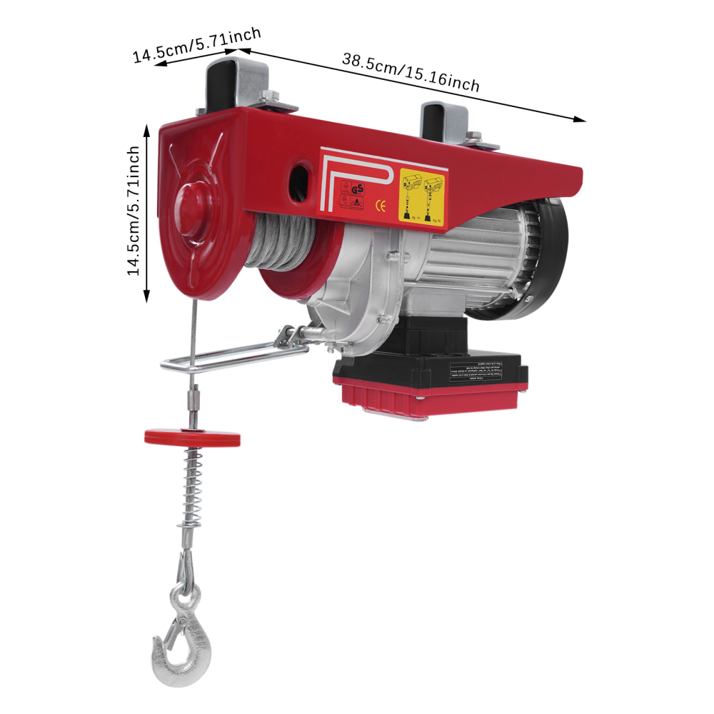 Polipasto eléctrico de cable de acero de 600 kg y 12 m con control remoto inalámbrico, polipasto eléctrico de control inalámbrico, polipasto eléctrico de doble eslinga