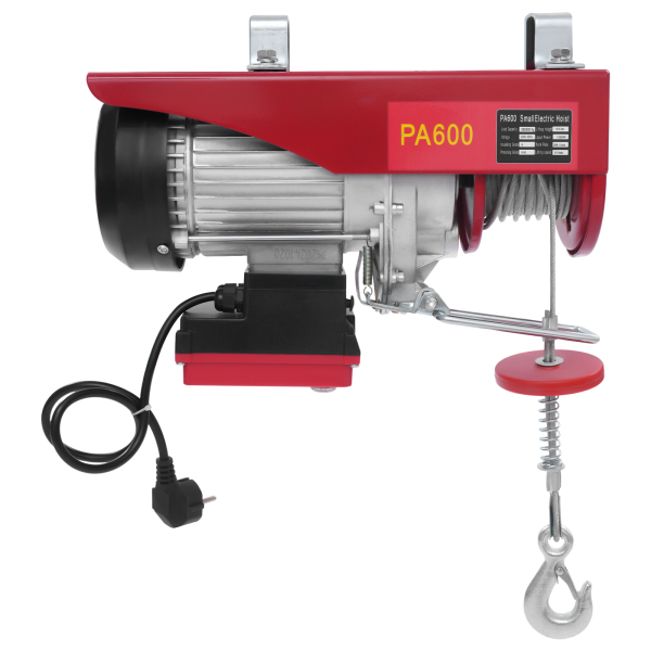 Polipasto eléctrico de cable de acero de 600 kg y 12 m con control remoto inalámbrico, polipasto eléctrico de control inalámbrico, polipasto eléctrico de doble eslinga