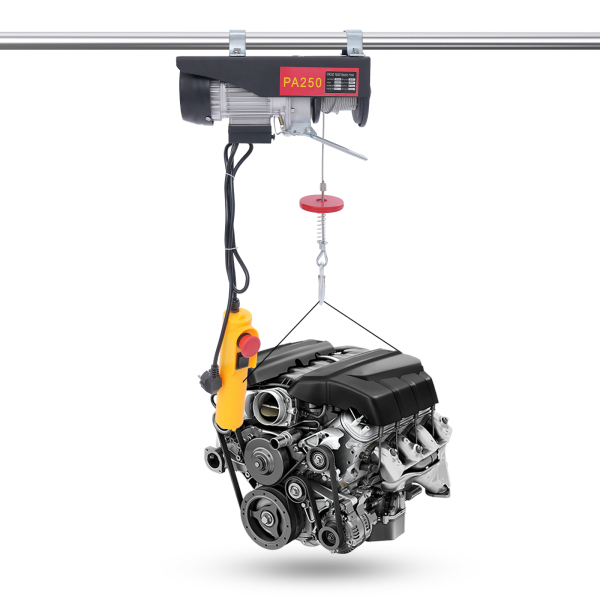 Polipasto Eléctrico con Control Remoto para Garajes y Almacenes - 250 kg con Parada de Emergencia, Cable de Acero Negro de 18 m
