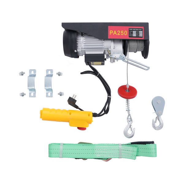 Polipasto Eléctrico con Control Remoto para Garajes y Almacenes - 250 kg con Parada de Emergencia, Cable de Acero Negro de 18 m