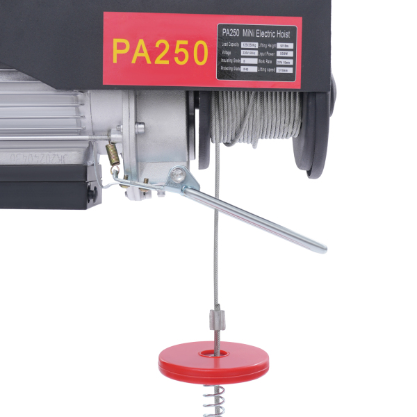 Polipasto Eléctrico con Control Remoto para Garajes y Almacenes - 250 kg con Parada de Emergencia, Cable de Acero Negro de 18 m
