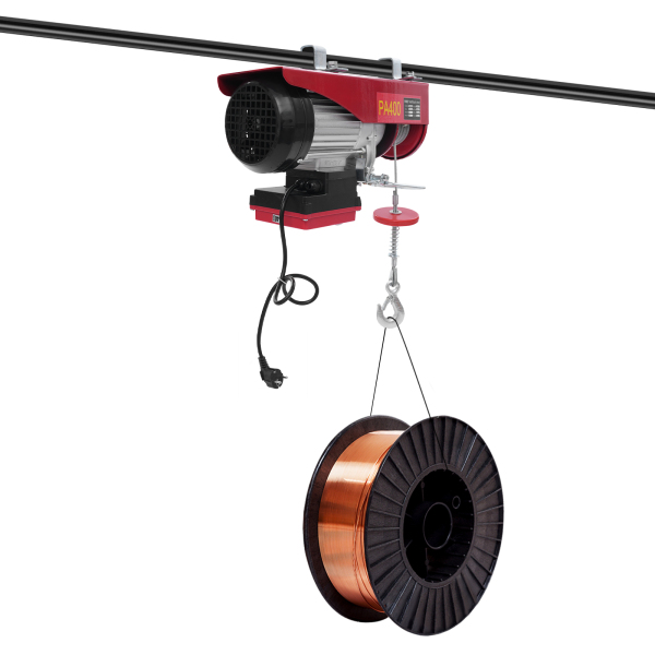 Polipasto eléctrico de cable de acero de 400 kg y 12 m, con control inalámbrico y dos eslingas - Rojo