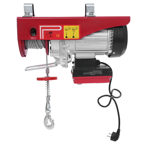 Polipasto eléctrico de cable de acero de 400 kg y 12 m, con control inalámbrico y dos eslingas - Rojo