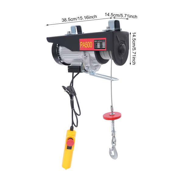 Polipasto Eléctrico con Control Remoto para Garajes y Almacenes - 500 kg con Parada de Emergencia, Cable de Acero Negro de 18 m