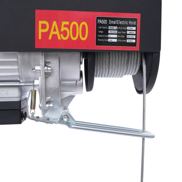 Polipasto Eléctrico con Control Remoto para Garajes y Almacenes - 500 kg con Parada de Emergencia, Cable de Acero Negro de 18 m Polipasto Eléctrico con Control Remoto para Garajes y Almacenes - 500 kg con Parada de Emergencia, Cable de Acero Negro de 18 m
