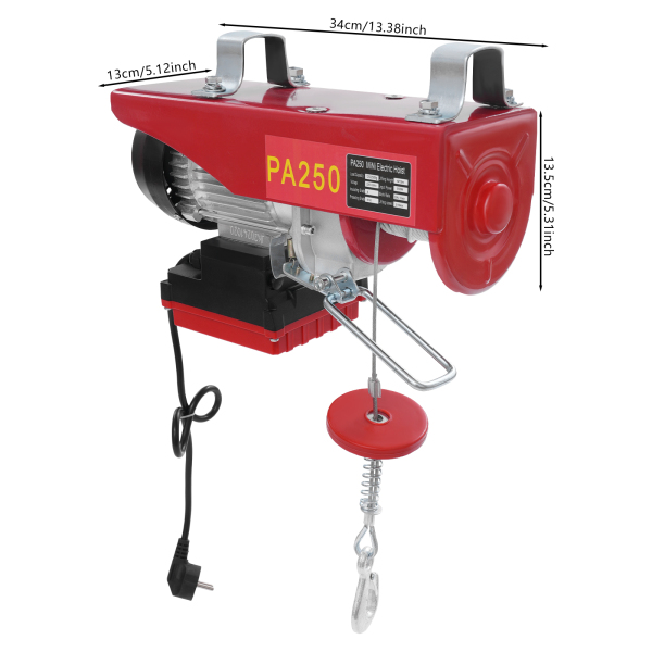 Polipasto eléctrico de cable de acero de 250 kg y 12 m con control remoto inalámbrico, polipasto eléctrico de control inalámbrico, polipasto eléctrico de doble eslinga Polipasto eléctrico de cable de acero de 250 kg y 12 m con control remoto inalámbrico, polipasto eléctrico de control inalámbrico, polipasto eléctrico de doble eslinga