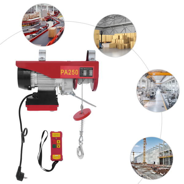 Polipasto eléctrico de cable de acero de 250 kg y 12 m con control remoto inalámbrico, polipasto eléctrico de control inalámbrico, polipasto eléctrico de doble eslinga Polipasto eléctrico de cable de acero de 250 kg y 12 m con control remoto inalámbrico, polipasto eléctrico de control inalámbrico, polipasto eléctrico de doble eslinga