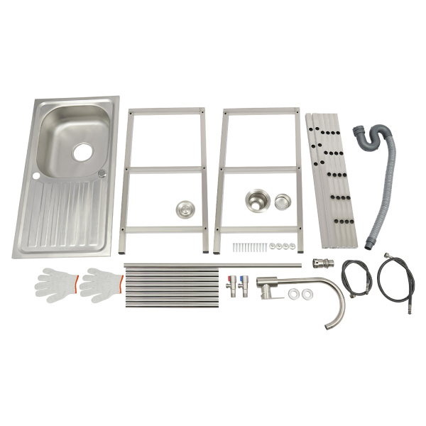 Fregadero de cocina de acero inoxidable de 75 x 40 x 78 cm, fregadero de cocina independiente para exteriores, fregadero de acero inoxidable con grifo